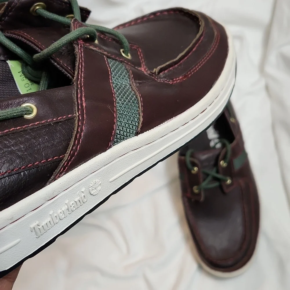 Timberland Classic 2 Eyed Brown Green Leather Boat Shoes (M Size 10.5)